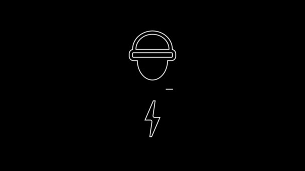 White Line Electrician Technician Engineer Icon Isolated Black Background Video — Wideo stockowe