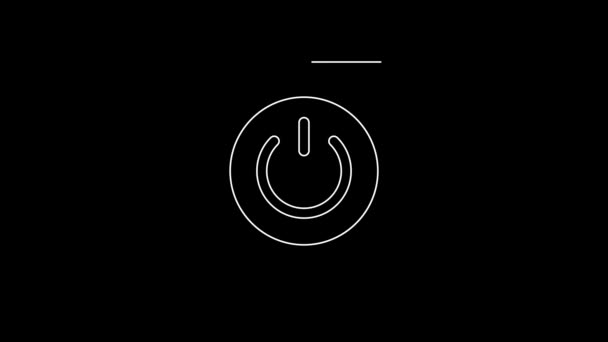 黒の背景に隔離されたホワイトラインパワーボタンアイコン サインを 4Kビデオモーショングラフィックアニメーション — ストック動画
