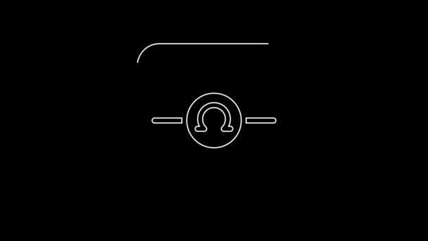 White Line Ohmmeter Icon Isolated Black Background Video Motion Graphic — Vídeos de Stock