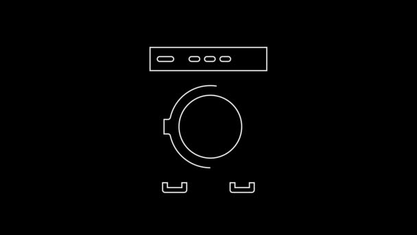 白线沃什图标孤立在黑色背景 洗衣机图标 衣服洗衣机 洗衣机 家用电器符号 4K视频运动图形动画 — 图库视频影像