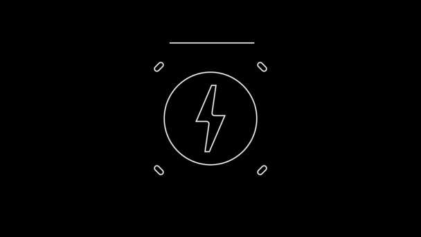 Weiße Linie Blitz Symbol Isoliert Auf Schwarzem Hintergrund Blinkzeichen Laden — Stockvideo