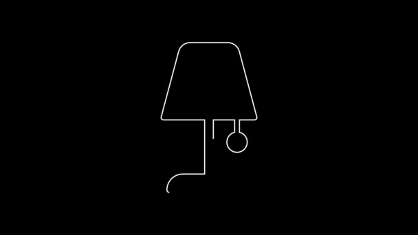 White Line Table Lamp Icon Isolated Black Background Night Light — Video Stock
