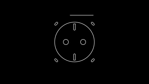 Witte Lijn Elektrische Stopcontact Pictogram Geïsoleerd Zwarte Achtergrond Stroomaansluiting Rosette — Stockvideo