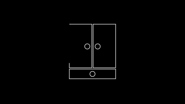 White Line Wardrobe Icon Isolated Black Background Cupboard Sign Video — 비디오
