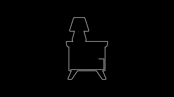 ホワイトライン黒の背景に隔離されたランプアイコンと家具のナイトスタンド 4Kビデオモーショングラフィックアニメーション — ストック動画