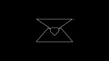 Sevgililer Günü kalp ikonlu beyaz çizgi siyah arka planda izole edildi. Mesaj aşkım. Aşk ve romantizm mektubu. 4K Video hareketli grafik canlandırması.