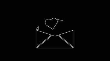 Sevgililer Günü kalp ikonlu beyaz çizgi siyah arka planda izole edildi. Mesaj aşkım. Aşk ve romantizm mektubu. 4K Video hareketli grafik canlandırması.