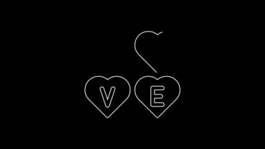 Siyah arkaplanda beyaz çizgi Sevgi metin simgesi izole. Sevgililer Günü tebrik kartı şablonu. 4K Video hareketli grafik canlandırması.