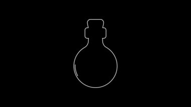 White line Bottle with love potion icon isolated on black background. Happy Valentines day. 4K Video motion graphic animation.