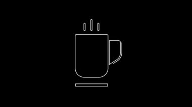 Siyah arka planda beyaz çizgi kahve fincanı ve kalp ikonu var. Sevgililer Günü 'nde sevgililer için birkaç kahve. 4K Video hareketli grafik canlandırması.