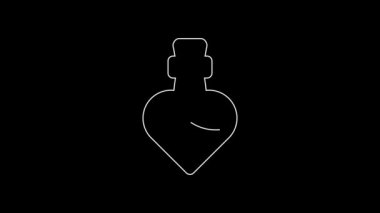 White line Bottle with love potion icon isolated on black background. Happy Valentines day. 4K Video motion graphic animation.