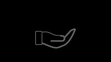 Siyah arkaplanda beyaz çizgili kalp ikonu var. El çabukluğu aşk sembolü. Sevgililer Günü sembolü. 4K Video hareketli grafik canlandırması.