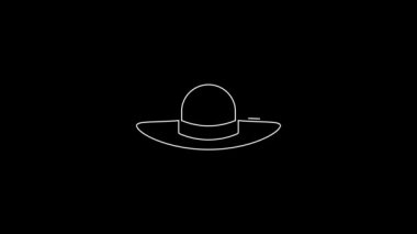 White line Elegant women hat icon isolated on black background. 4K Video motion graphic animation.