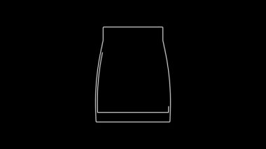 Siyah arkaplanda beyaz çizgi etek simgesi izole edildi. 4K Video hareketli grafik canlandırması.