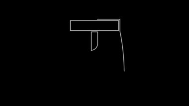 Siyah arkaplanda beyaz çizgi etek simgesi izole edildi. 4K Video hareketli grafik canlandırması.