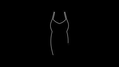 Beyaz çizgili kadın giysi simgesi siyah arkaplanda izole edildi. Kıyafet tabelası. 4K Video hareketli grafik canlandırması.