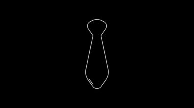 Beyaz çizgi kravat simgesi siyah arkaplanda izole edildi. Boyunbağı ve boyun bezi sembolü. 4K Video hareketli grafik canlandırması.