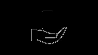White line Contract in hand icon isolated on black background. Insurance concept. Security, safety, protection, protect concept. 4K Video motion graphic animation.