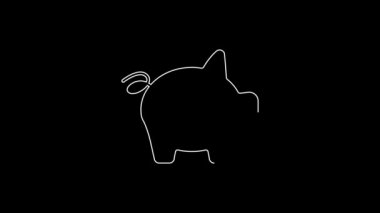 Beyaz çizgi domuz kumbarası simgesi siyah arka planda izole edildi. Tasarruf ya da para birikimi, yatırım. 4K Video hareketli grafik canlandırması.