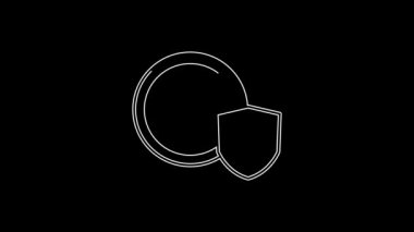 Beyaz çizgi Para siyah arkaplanda izole kalkan simgesi ile. Sigorta konsepti. Güvenlik, güvenlik, koruma, konsept koruma. 4K Video hareketli grafik canlandırması.