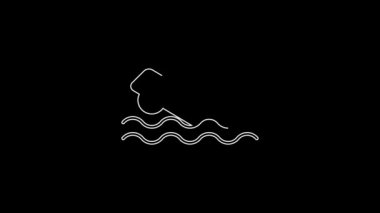 White line Flood car icon isolated on black background. Insurance concept. Flood disaster concept. Security, safety, protection, protect concept. 4K Video motion graphic animation.