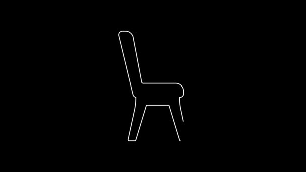 Ícone Cadeira Linha Branca Isolado Fundo Preto Animação Gráfica Movimento — Vídeo de Stock