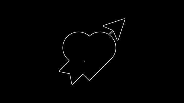 White Line Amour Symbol Heart Arrow Icon Isolated Black Background — Stockvideo