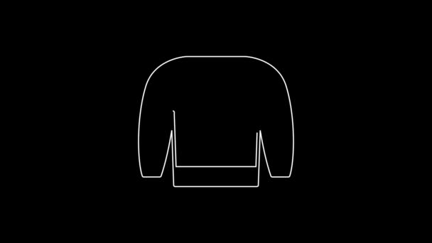 White Line Sweater Icon Isolated Black Background Pullover Icon Sweatshirt — Vídeo de Stock