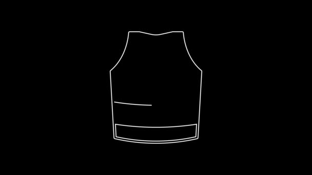 White Line Undershirt Icon Isolated Black Background Video Motion Graphic — Video Stock