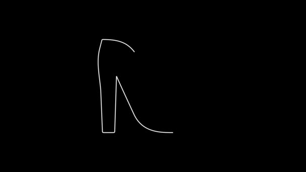 White Line Woman Shoe High Heel Icon Isolated Black Background — Stock Video