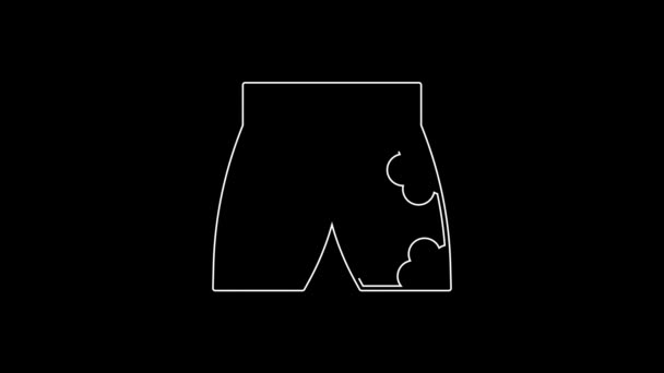 White Line Swimming Trunks Icon Isolated Black Background Video Motion — Stock Video