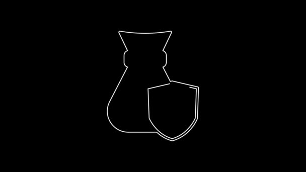 White Line Money Bag Shield Icon Isolated Black Background Insurance — Stok Video