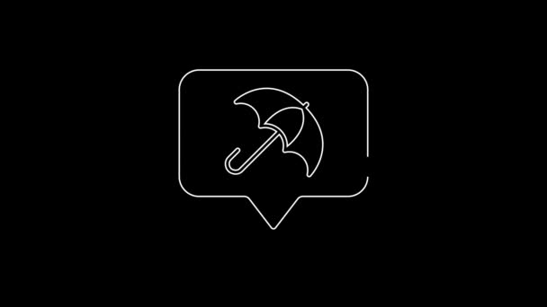 White Line Umbrella Icon Isolated Black Background Insurance Concept Waterproof — Stock Video