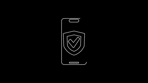 White Line Insurance Online Icon Isolated Black Background Security Safety — Vídeo de stock