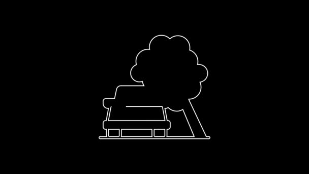 White Line Car Damaged Fallen Tree Icon Isolated Black Background — Video