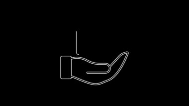 Beyaz çizgili El, siyah arka planda izole edilmiş evrak çantası ikonu tutuyor. Sigorta konsepti. Güvenlik, güvenlik, koruma, konsept koruma. 4K Video hareketli grafik canlandırması.