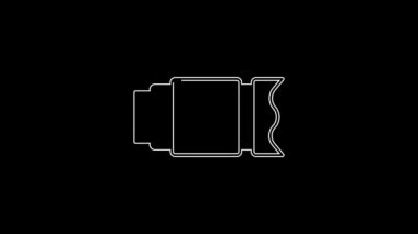 White line Camera photo lens icon isolated on black background. 4K Video motion graphic animation.