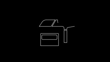 Beyaz çizgi sinema kamerası simgesi siyah arkaplanda izole edildi. Video kamera. Film tabelası. Film projektörü. 4K Video hareketli grafik canlandırması.