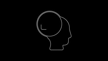 Beyaz çizgi fotoğraf makinesi simgesi siyah arkaplanda izole edildi. Foto kamera. Dijital fotoğrafçılık. 4K Video hareketli grafik canlandırması.