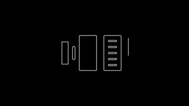White line Camera photo lens icon isolated on black background. 4K Video motion graphic animation.