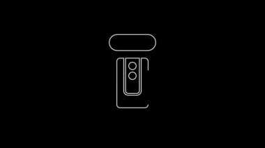 White line Photo camera flash icon isolated on black background. 4K Video motion graphic animation.