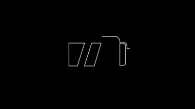 White line Battery for camera icon isolated on black background. Lightning bolt symbol. 4K Video motion graphic animation.