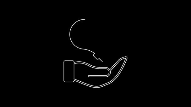 White Line Light Bulb Hand Concept Idea Icon Isolated Black — ストック動画