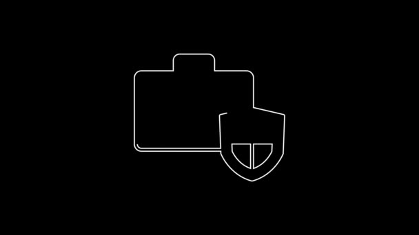 White Line Briefcase Shield Icon Isolated Black Background Insurance Concept — Wideo stockowe
