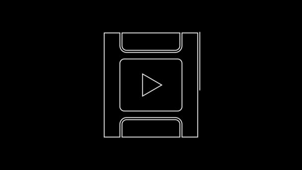 ホワイトライン黒の背景に隔離されたカメラのヴィンテージフィルムロールカートリッジアイコン 35Mmフィルムキャニスター フィルムストリップ写真装置 4Kビデオモーショングラフィックアニメーション — ストック動画