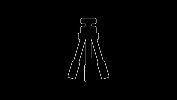 White Line Tripod Icon Isolated Black Background Video Motion Graphic — ストック動画