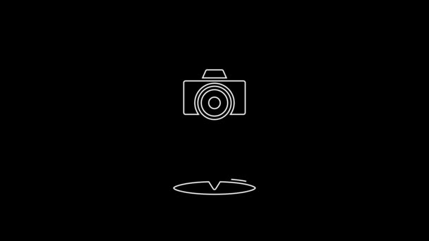 White Line Photo Camera Icon Isolated Black Background Foto Camera — стоковое видео