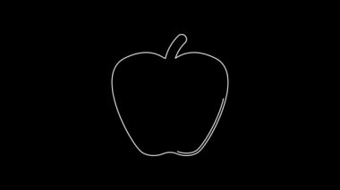 Apple 'ın beyaz çizgi simgesi siyah arkaplanda izole edildi. Fazla kilolu. Sağlıklı diyet menüsü. Fitness diyeti elması. 4K Video hareketli grafik canlandırması.