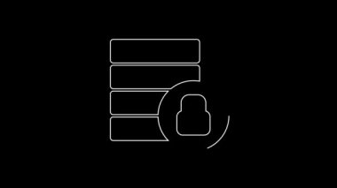 White line Server security with closed padlock icon isolated on black background. Database and lock. Security, safety, protection concept. 4K Video motion graphic animation.