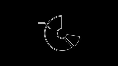 Siyah arkaplanda beyaz çizgi pasta grafiği bilgi simgesi izole edildi. Diyagram çizelgesi. 4K Video hareketli grafik canlandırması.